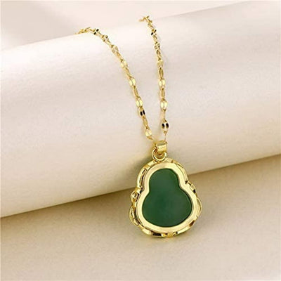 Laughing Buddha" Large 14k Yellow Gold Genuine Green Jade Buddha Pendant