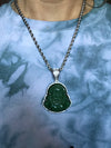 Laughing Buddha" Large 14k Yellow Gold Genuine Green Jade Buddha Pendant