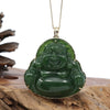 Laughing Buddha" Large 14k Yellow Gold Genuine Green Jade Buddha Pendant